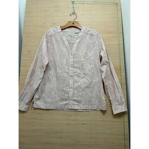 ORVIS Striped V Neck Button Up Blouse Long Sleeve Women's Size M